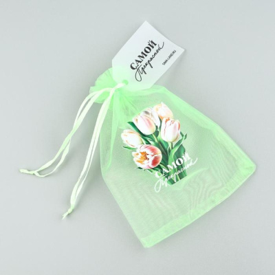 Мешочек из фатина с термонаклейкой Тюльпаны зеленый 11*16 см 1 шт