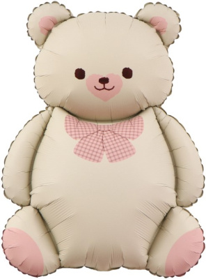 Шар фольга Фигура Мишка с бантом беж/розовый сатин (FL) Шар фольга Фигура Мишка с бантом беж/розовый сатин (FL)