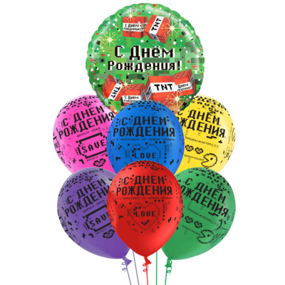 Букет С Днем Рождения! Пиксели яркие 7 шт