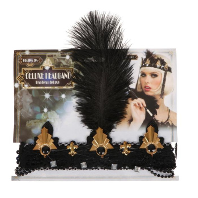 Повязка на голову Богиня с пером черная 1 шт 