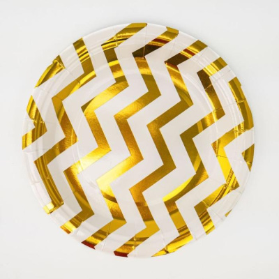 Тарелка бум. Зигзаг золото 18 см 6 шт