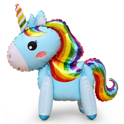 К Шар Фигура ходячий фольга Единорог Радужный голубой