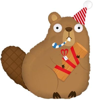 Шар фольга Фигура Бобр с подарком (FL)