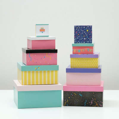 Коробка квадрат С ДР №9 рис микс 1 шт