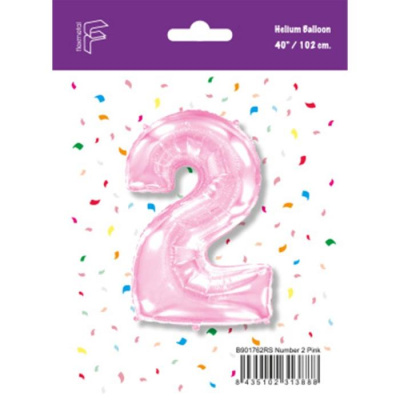 Шар Цифра 2 розовый пастель 102 см (FM)