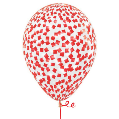 Букет Шары кристалл с конфетти квадратики глянец красные 35 см 