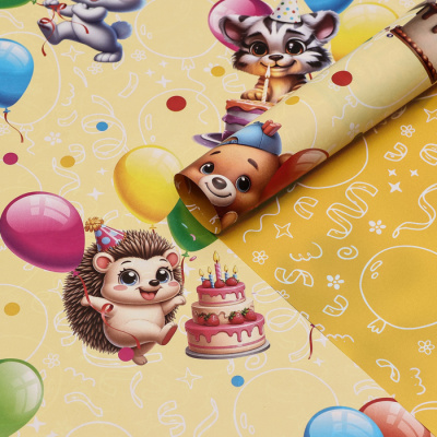 Бумага глянцевая двусторон Зверята с шарами 70*100 см 1 шт