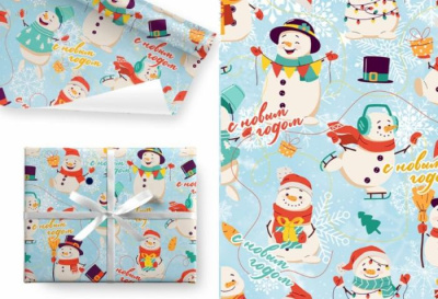 Бумага глянцевая Снеговик 70*100 см 1 шт Бумага глянцевая Снеговик 70*100 см 1 шт