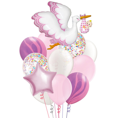 Букет Рождение малышки! Аист с девочкой 12  шт