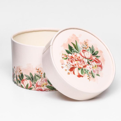 Коробка круг Пионы 13*8,5 см 1 шт