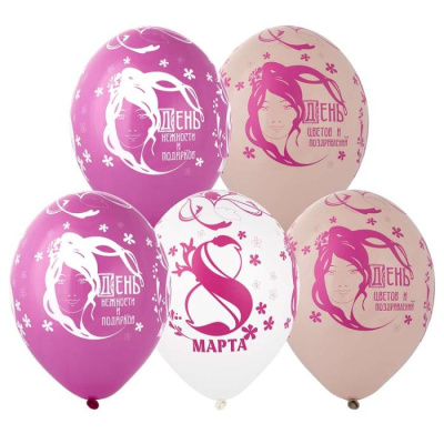 Шар шелкография пастель 14" 8 Марта Модерн 25 шт