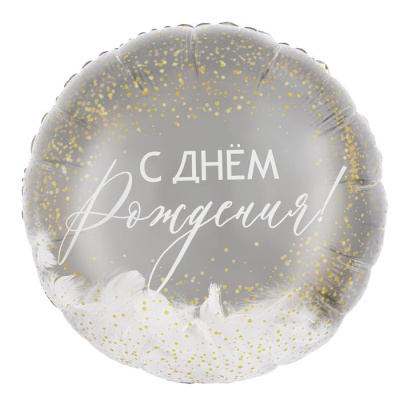 Шар Круг фольга 20" С ДР перья панорамный (Fl)
