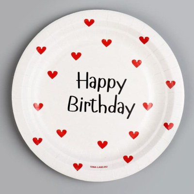 Тарелка бум. Happy Birthday сердечки 18 см 10 шт Тарелка бум. Happy Birthday сердечки 18 см 10 шт