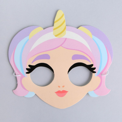 Маска картон Девочка единорог 1 шт