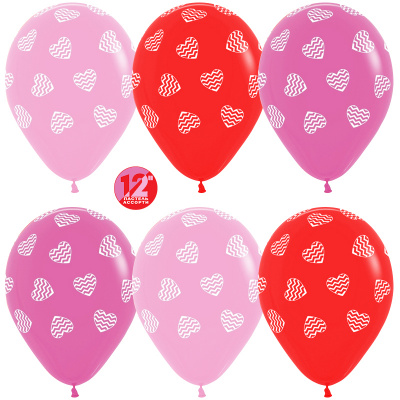 S 12" Пастель Сердца полосатые ассорти 50 шт S 12" Пастель Сердца полосатые ассорти 50 шт