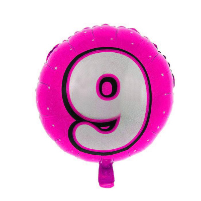 К Шар Круг фольга 18" Цифра 9 на малиновом фоне