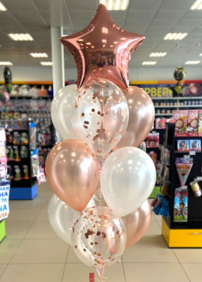 Букет из шаров Звезда розовое золото 10  шт