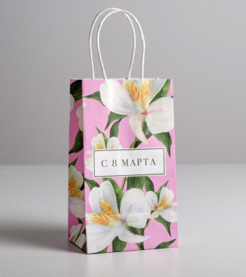 Пакет крафт 8 марта 12*21*9 см 1 шт