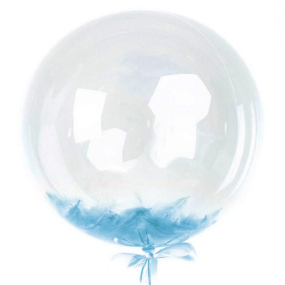 Шар Баблс 50 см с перьями светло-голубые 1 шт