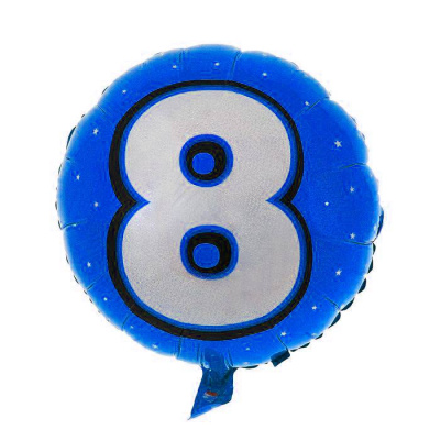 К Шар Круг фольга 18" Цифра 8 на синем фоне