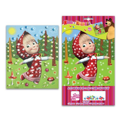 Аппликация Маша и Медведь из страз и пайеток 18*30 см 1 шт