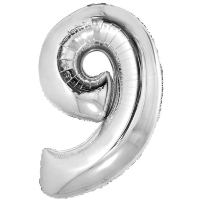 Шар Цифра 9 серебро 102 см