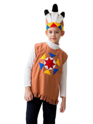 Костюм Индеец рост 122-134 ,5-7 лет (шапка с перьями, безрукавка)  Костюм Индеец рост 122-134 ,5-7 лет (шапка с перьями, безрукавка)