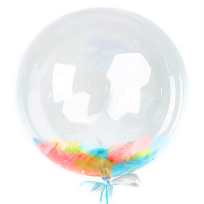 Шар Баблс 50 см с перьями разноцветные 1 шт