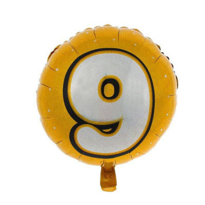 К Шар Круг фольга 18" Цифра 9 на золотом фоне