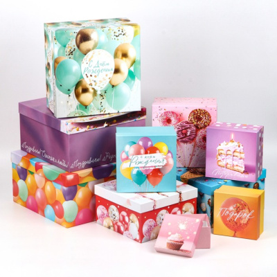 Коробка квадрат Шары №5 рис микс 1 шт