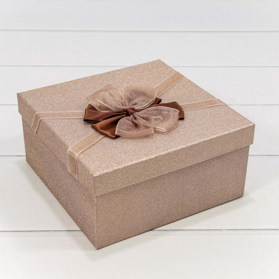 Коробка квадрат Блеск бронза №3 19*19*9,5 см 1 шт